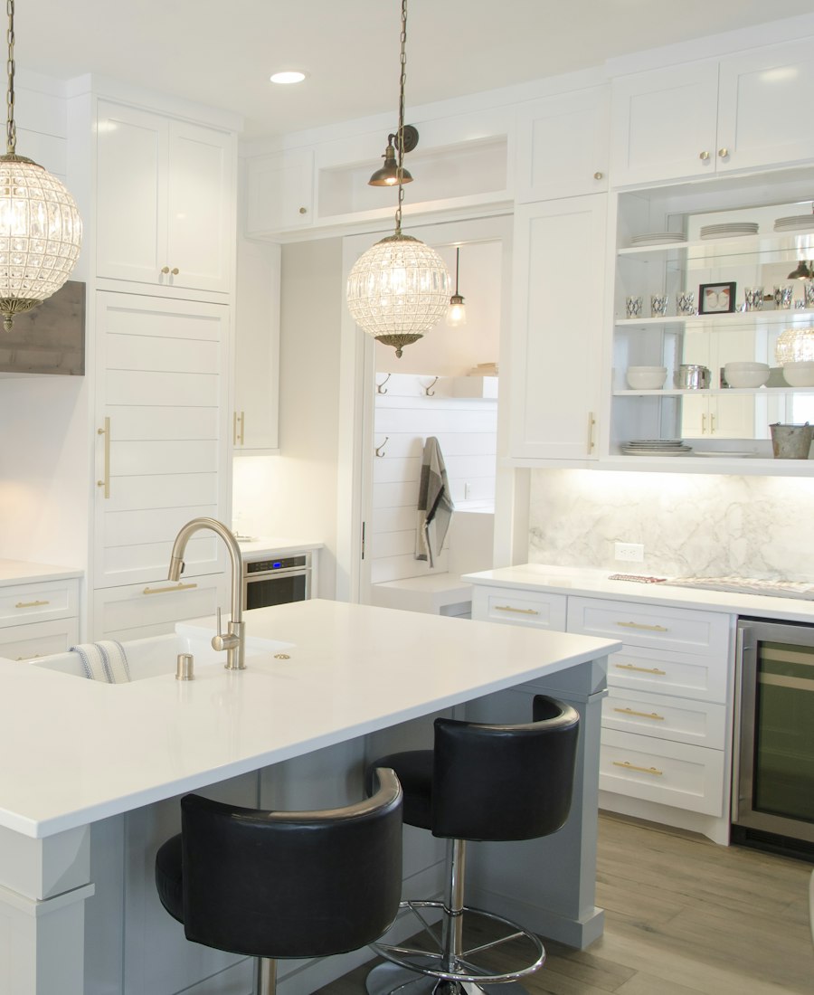 Freshly painted white kitchen interior project