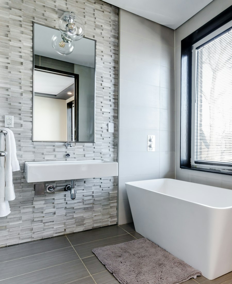 Freshly painted bright bathroom interior project