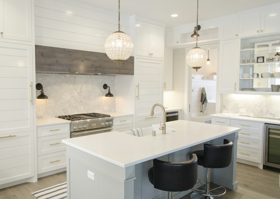 Bright freshly painted white kitchen interior after a repaint